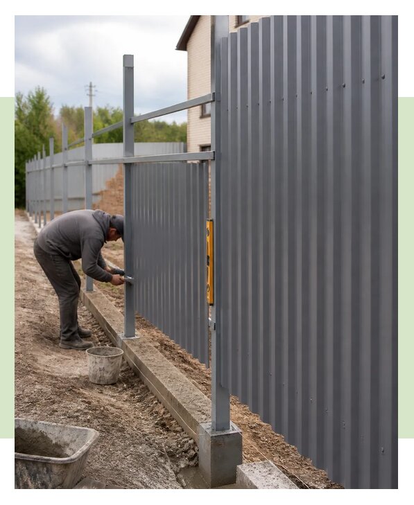 Монтаж забора из профнастила С10 под ключ для дома в Малгобеке